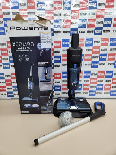 Rowenta X‑Combo GZ3038 – Aspirador escoba sin cable 2 en 1 con mopa activa, potente motor de 215 W, tecnología Aerospin para fregado rápido, tres modos de uso, batería de 21,6 V con 60 min de autonomía, depósito ciclónico de 0,55 L y diseño ultraligero